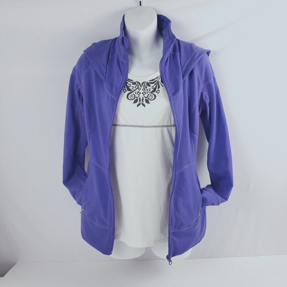 Zella XS Purple Hooded Jacket Womens Thumb Slits Device Cord Venting Fall Coat - Picture 3 of 16